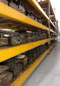 injection molds on shelves