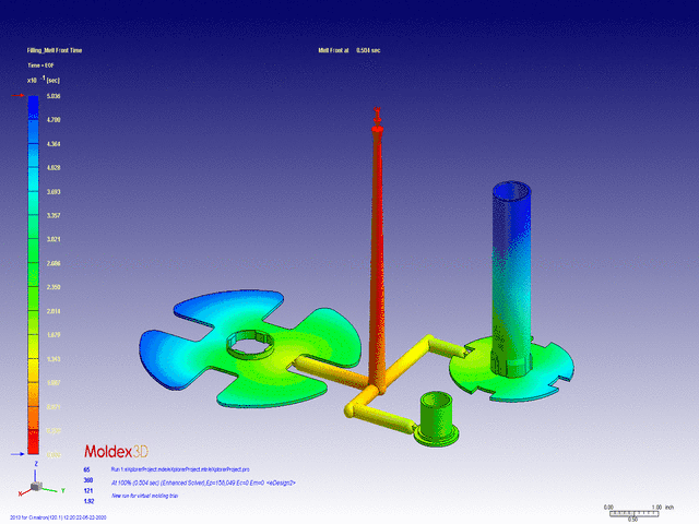 Mold flow animation showing molten plastic filling a mold cavity
